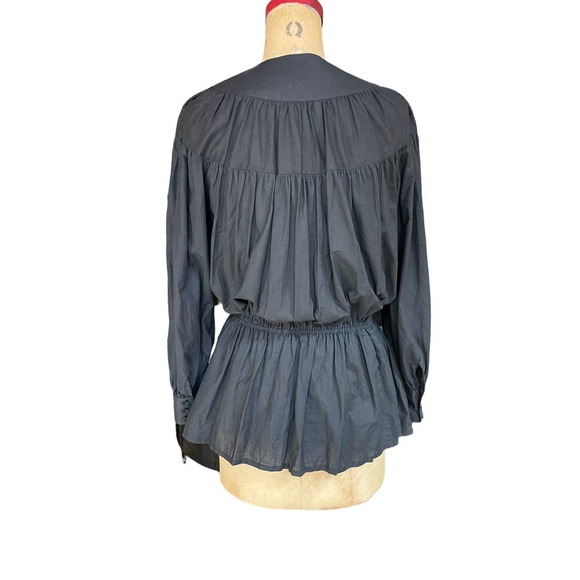 Gerard Martin Womens Blouse Black Tiered Pleated Long Sleeves Crew Neck S NWT - Picture 6 of 8